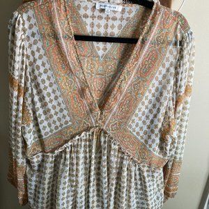 Rose + Olive Sheer Shirt with Gold Trim